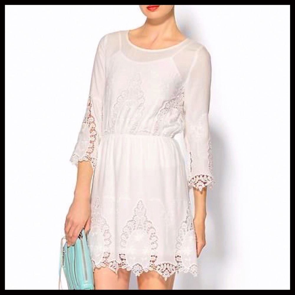 BOHO IVORY WHITE 3/4 SLEEVES MINI DRESS A2C - Picture 6 of 8